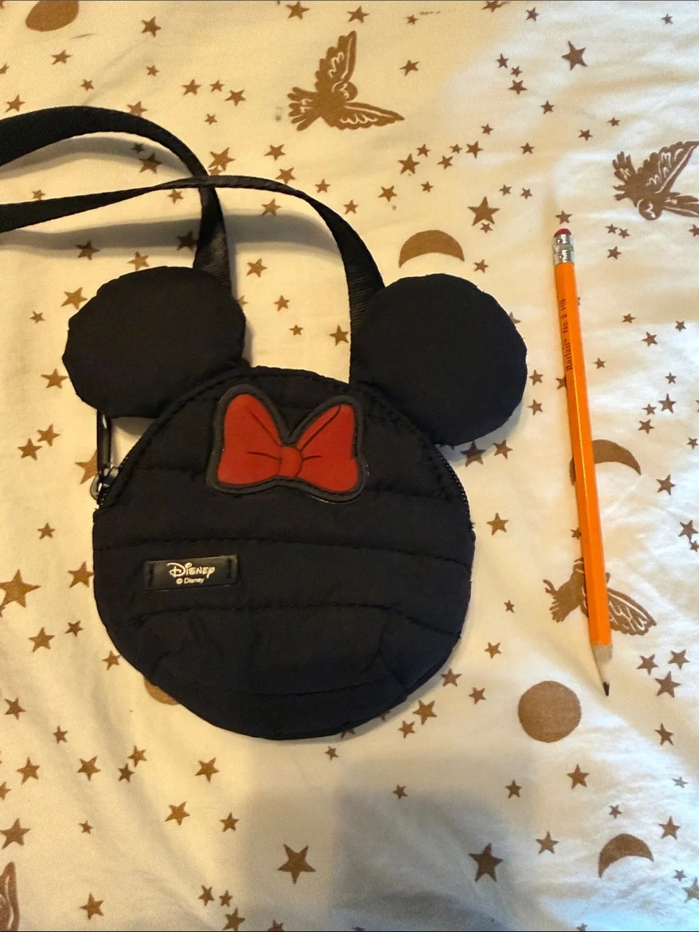 Zara Black Kids Ear-Shaped Crossbody Bag with Red Bow Accent